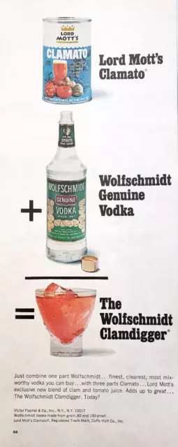 PRINT AD Wolfscmidt Genuine Vodka Clamdigger 1969 5x13 Motts Clamato Cocktail