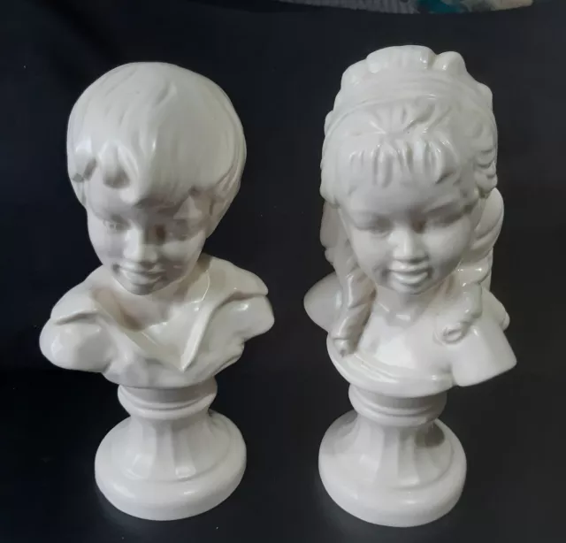 Vintage Victorian Pair Beautiful Ceramic Boy Girl Bust
