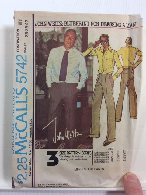 1977 MCCALLS 5742 VTG Sewing Pattern Mens Pants Size 36 39 42 John ...
