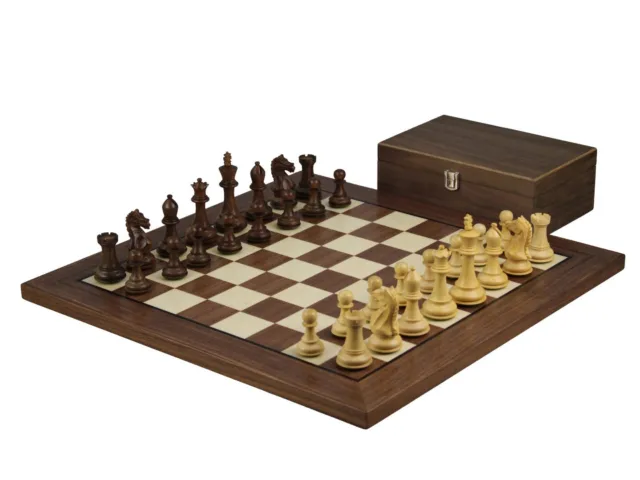 Walnut Chess Set 20 Inch With Helena Flat Chess Board and Weighted Sheesham Fier