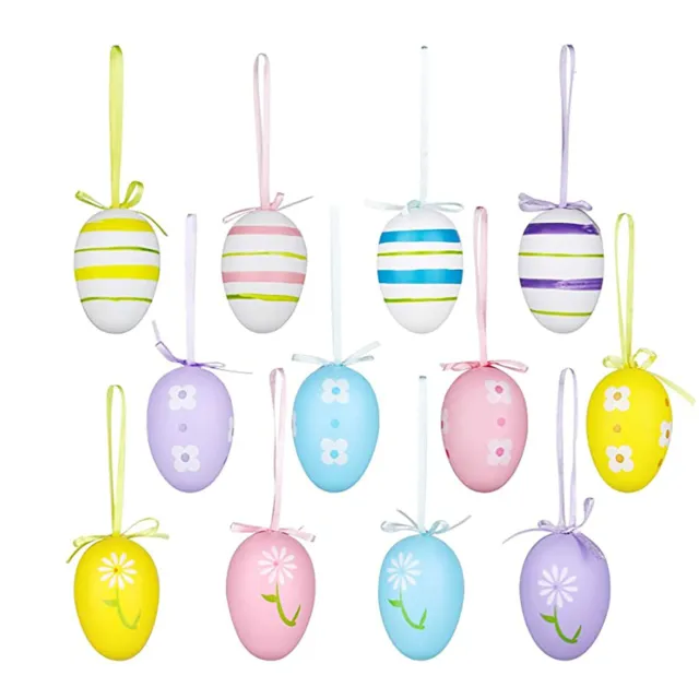 12Pcs Easter Decorations Eggs Hanging Ornaments Colorful for Easter Tree Basket