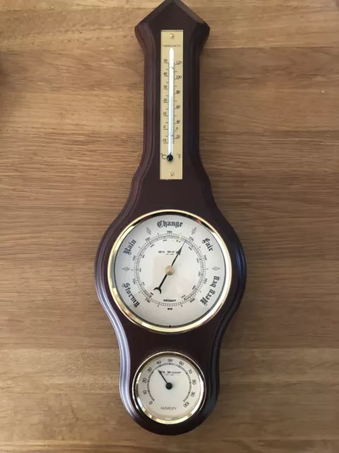 Barometer - Wooden Wall Barometer, Thermometer & Hygrometer - Perfect Condition