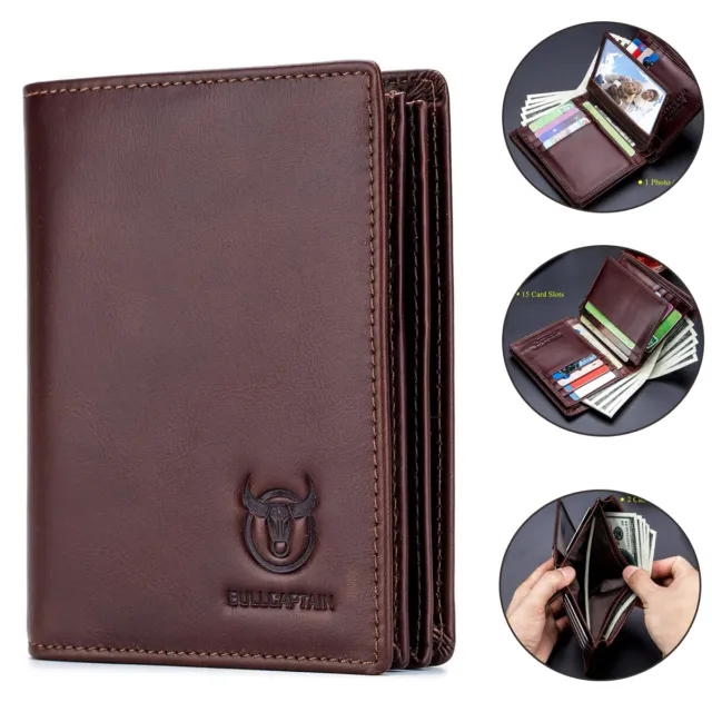 Genuine Leather Men's Wallet RFID BLOCKING Bifold Credit Card Holder Purse Coffe