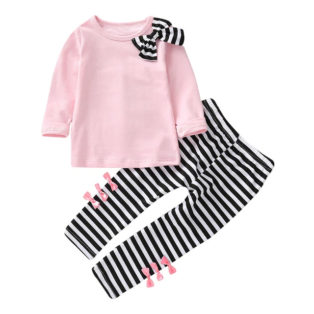 T-shirt abiti lunghi a righe 2 pz bambini per bambine top pantaloni lunghi a righe set 2