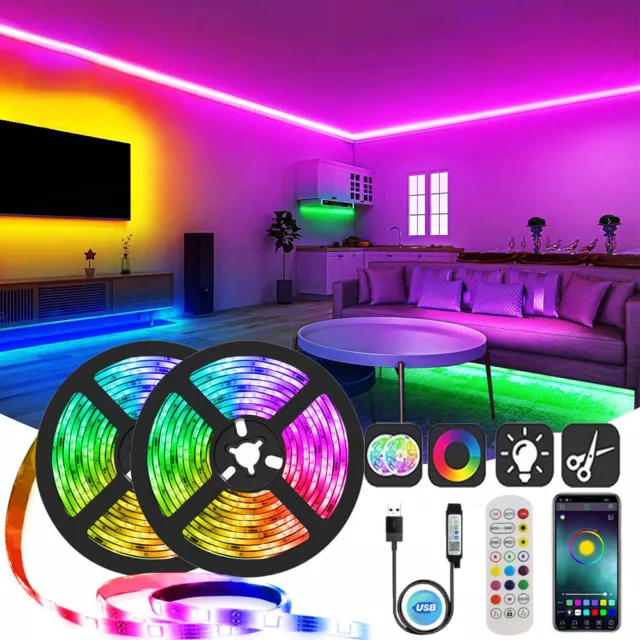 5050 RGB LED Strip Lights Room TV Backlight 3ft-100ft 50ft Bluetooth USB APP New