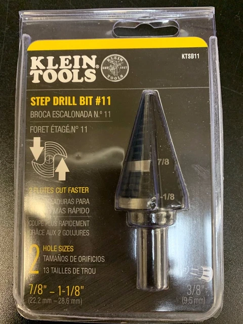 KLEIN TOOLS KTSB11 Step Drill Bit #11 Double-Fluted 7/8 to 1-1/8-Inch