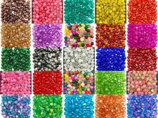 Round Crackle Glass Beads - Single colours / Two-tone, sizes 4mm 6mm 8mm 10mm