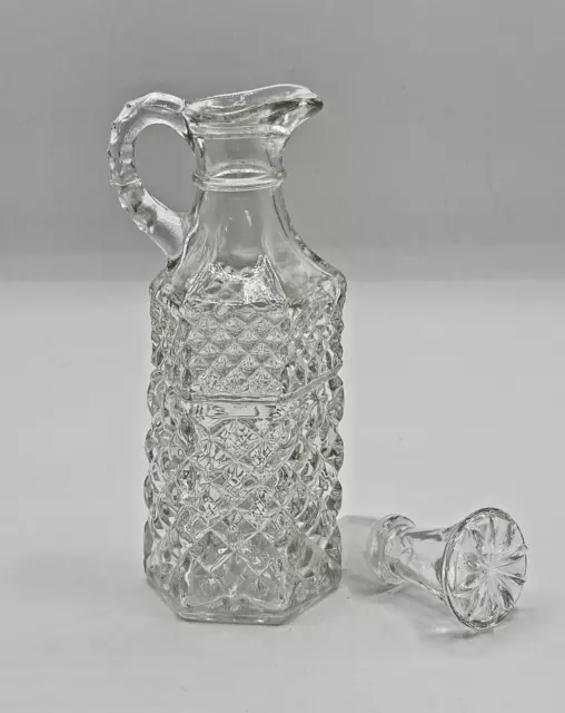 Glass Cruet Bottle Stopper Vinegar Oil Salad Dressing Textured Finish Old School