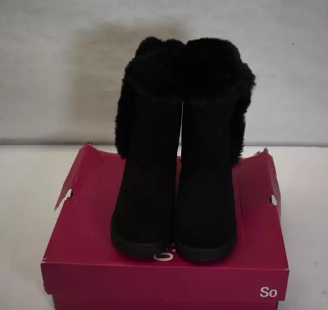 SO Abigail Women's Black Calf High Slip-on Faux-Fur Winter Boots Size 5 2