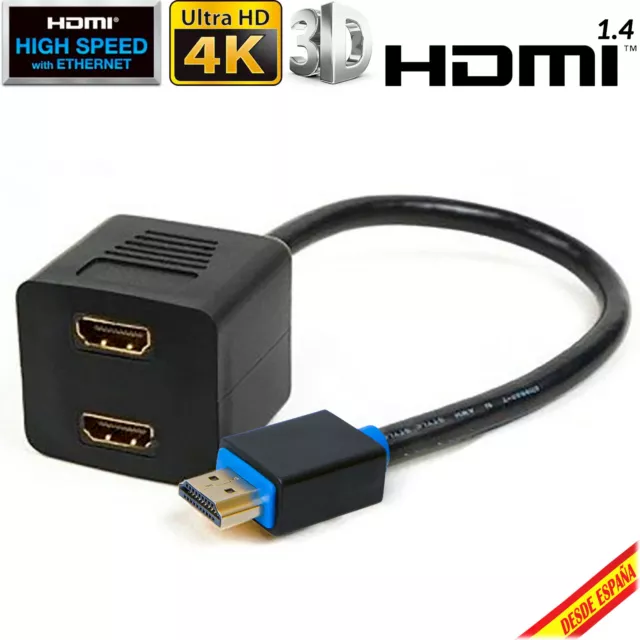 Cable Duplicador HDMI Splitter Ladron Dos Salidas 1 Macho a 2 Hembras TV 350 mm