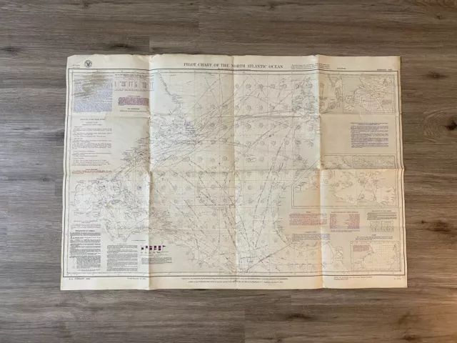Rare Vintage 1945 United States US Navy Military North Atlantic Pilot Chart Map