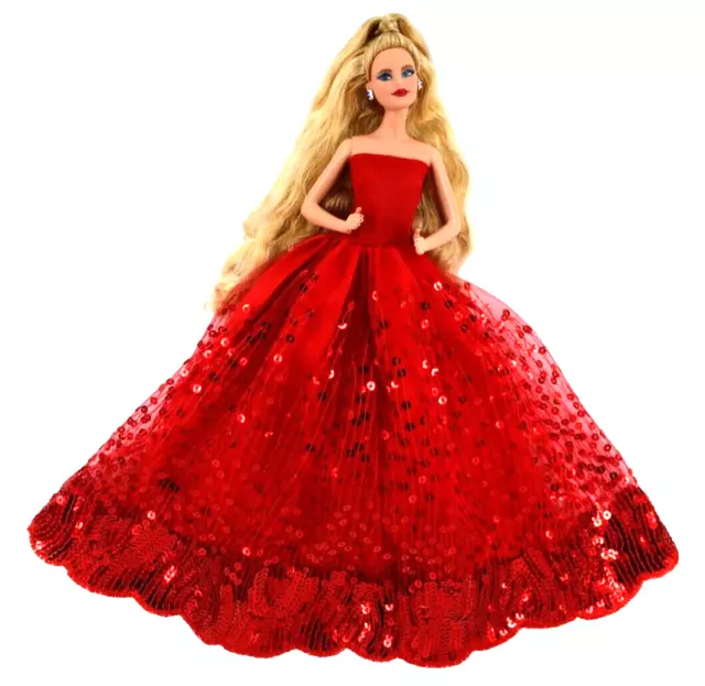 New Barbie Doll Clothes RED SPARKLY SEQUIN TULLE EVENING GOWN