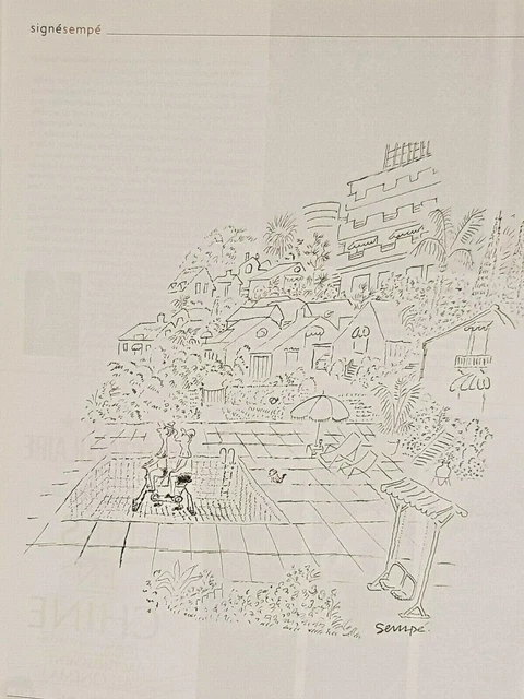 DESSIN de presse signé par SEMPE Velo piscine  aquabike vacance publicité