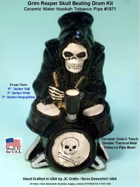 Grim Reaper Skull Killer Toker Drum Ceramic Bong Water Hookah Tobacco Pipe 1871