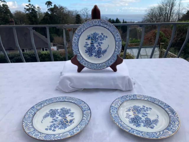 Set if 3 Wood & Sons Blue And White Plates Wincanton 23cm Diameter Woods Ware