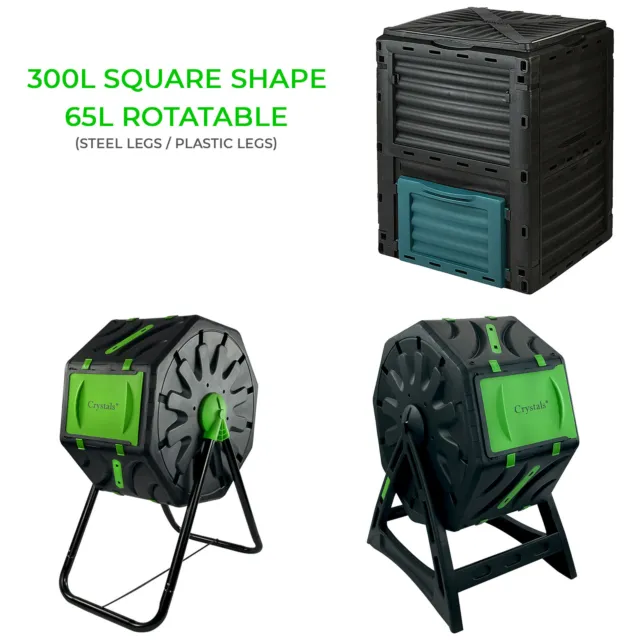 300L/65L Composter Bin Organic Eco Waste Compost Converter Garden Bin Rotatable