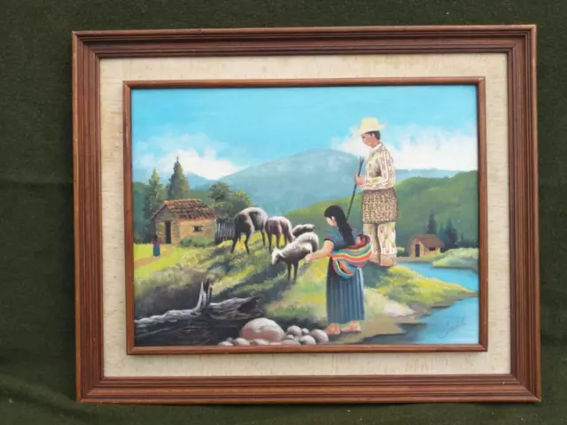 Old Vintage Shephard Sheep Flock Oil Painting Landscape Goats Art Artist Signed
