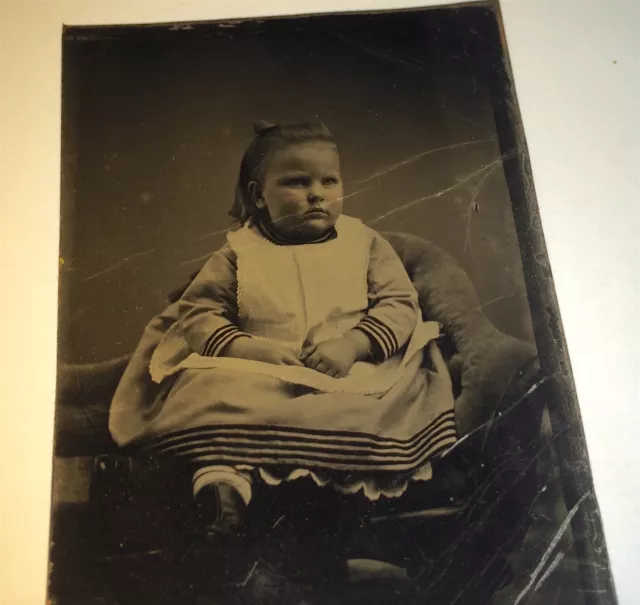 Antique Victorian American Chubby Cheeked Child! Lovely Fashion Tintype Photo!