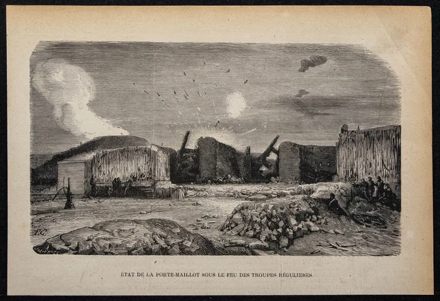 Gravure Ancienne Originale De 1872 – Incendie De La Cour Des Comptes, Commune De Paris