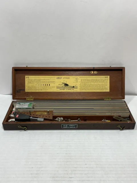 K&E LEROY Lettering Set 1950 Keuffel & Esser Drafting Kit in Wood Case