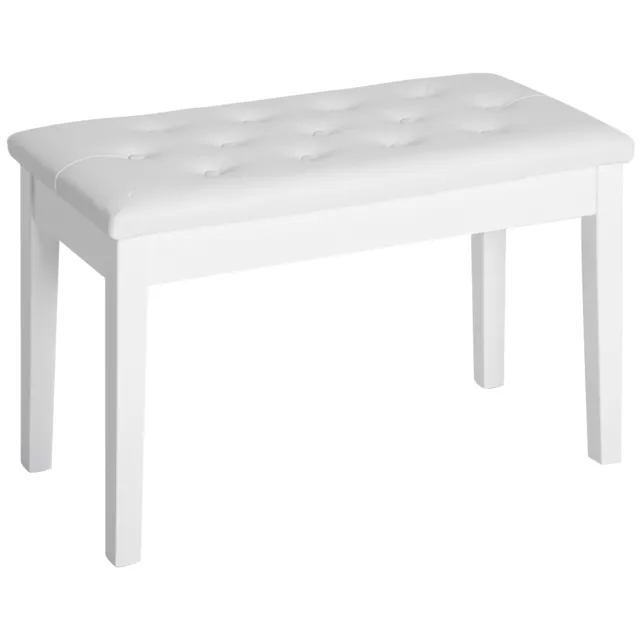 HOMCOM Classic Piano Bench Padded Seat Makeup Stool Solid Wood Wooden White