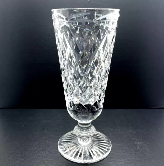 Tyrone Cut Crystal Footed Vase Ireland Laurel Design 8" Heavy Crystal