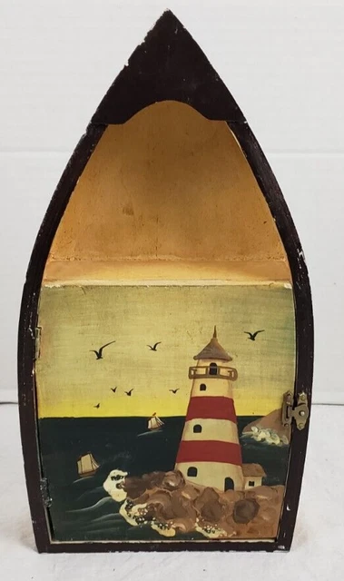Barco de remos de madera vintage pintado a mano estante de pared llavero decoración náutica 13" T