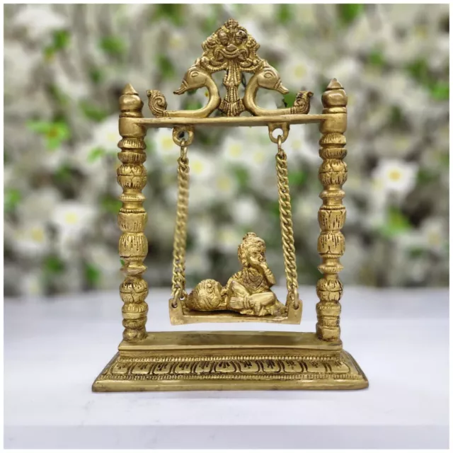 BABY KRISHNA ON Swing Brass Lord Krishna Statue Swinging Small Krishna
