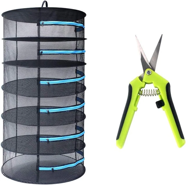 Casolly Herb Drying Rack Mesh Hanging Plant Dryer W/Blue Zipper,Garden Scissor I
