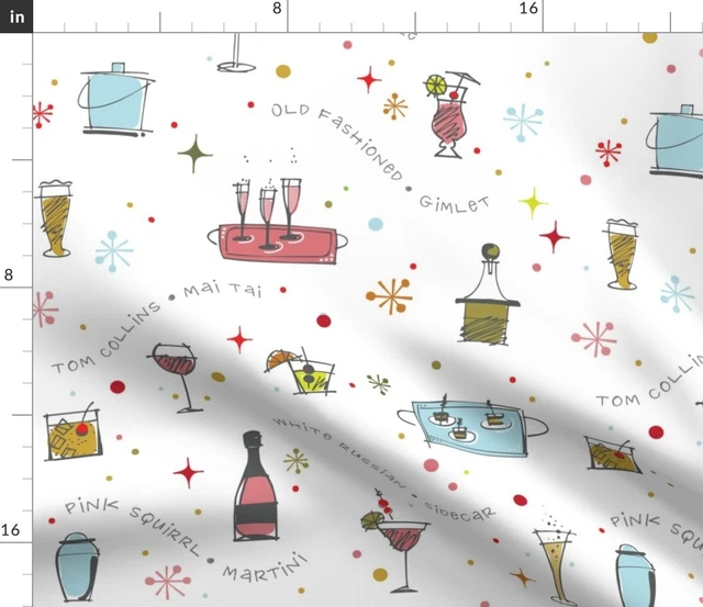 Mod Cocktails Martini Champagne Happy Hour Spoonflower Fabric by the Yard