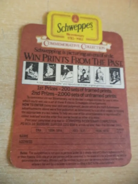 SCHWEPPES 1983 BICENTENARY BREWERY old vintage Advertising BEER MAT COASTER 2