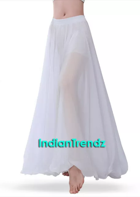 White - 360 Full Circle Skirts Chiffon Long Swing Belly Dance Costume Maxi