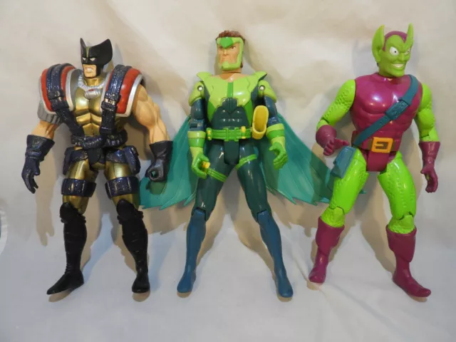 Lot of 3 Vtg Marvel Toy Biz 10 in Action Figures Green Goblin Vulture Wolverine