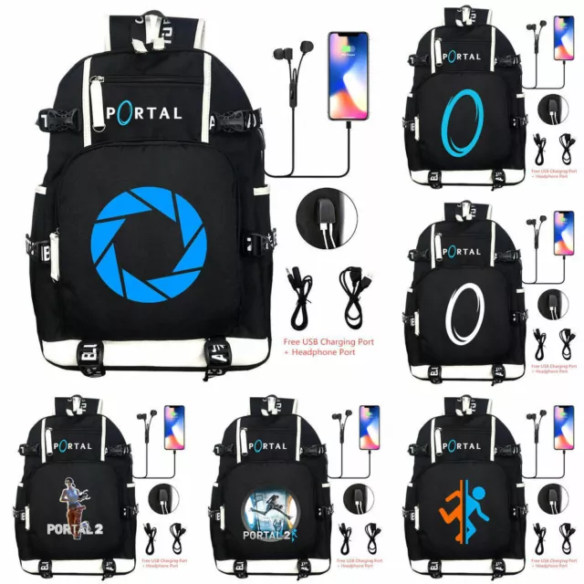 Game Portal 2 USB Backpack Bookbag Anime Cosplay Travel Shoulder Laptop Bags