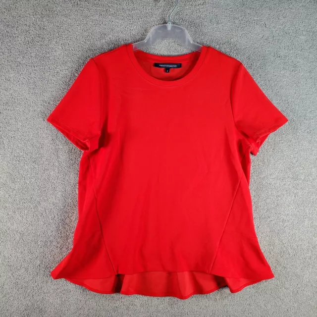 FRENCH CONNECTION Top Blouse Womens Small Red Short Sleeve Round Neck Ladies