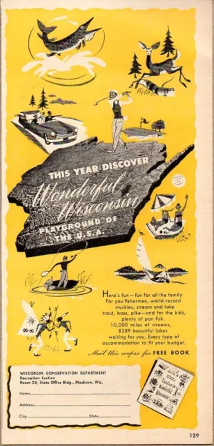 1950 Print Ad Conservation Department Wonderful Wisconsin Playground of USA