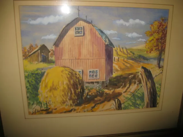 Signed watercolor farm landscape 11/1949 J. F. Schmidt Ohio or Oregon?