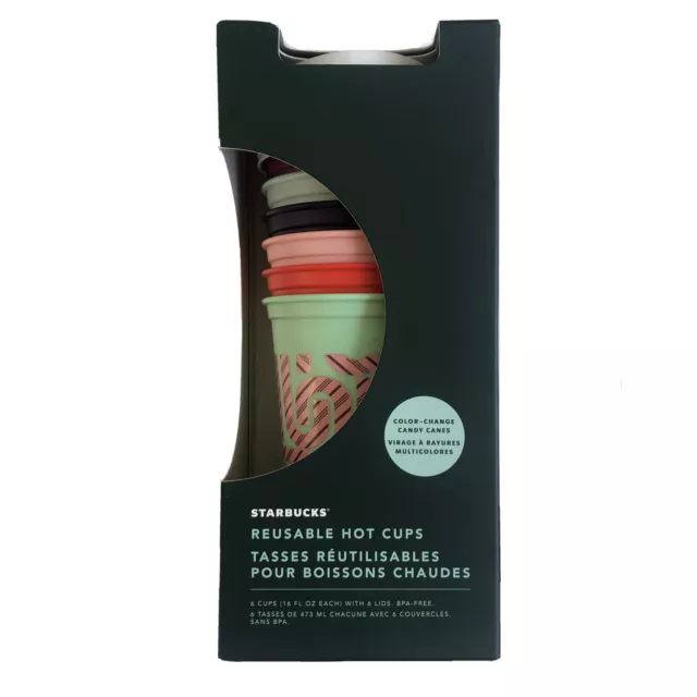 Starbucks Reusable Hot Cups 6 Pack Color Changing Candy Cane New Holiday 2020