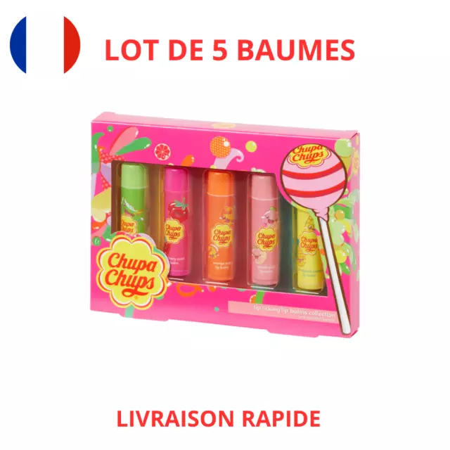 Lot de 5 Baumes à Lèvres Chupa Chups stick Soin Hydratant Senteur Bonbon neuf fr