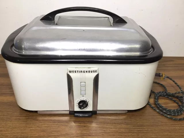 Vintage Westinghouse Electric Roaster Oven w Liner RO5411 White Metal Time  Temp