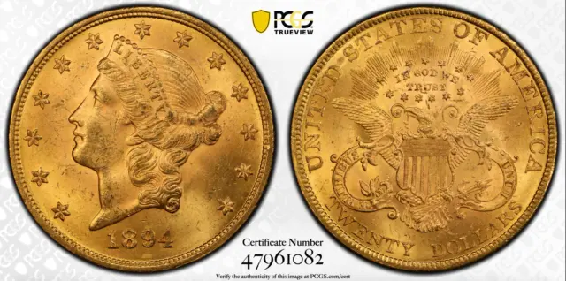 1894 PCGS & CAC MS63+ $20 Gold Liberty Double Eagle