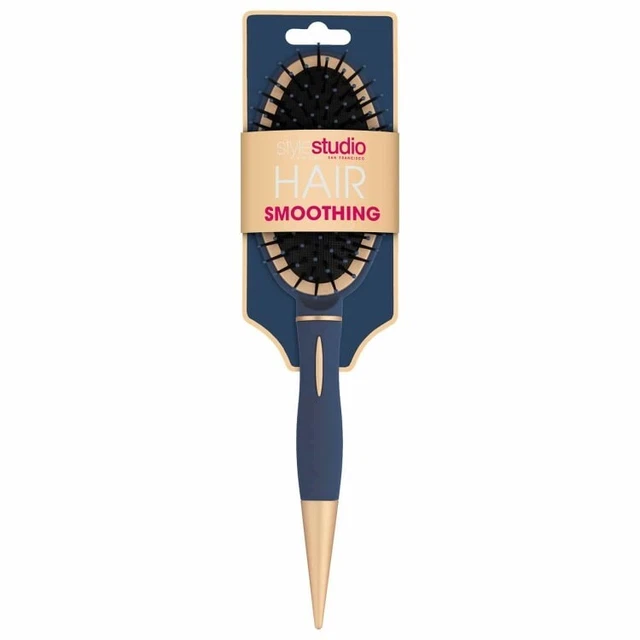 Style Studio Smoothing Oval Cushion Hair Brush for Wet Wooden Comb Detangling