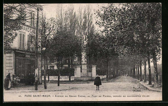 CPA Parc-Saint-Maur, Aveneue du Grand Chêne, au Pont de Pierre, bordered by Ravis