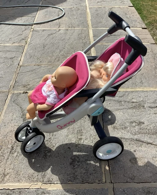 SMOBY QUINNY DOLLS Twin Pram Buggy Pink Grey Plus VGC