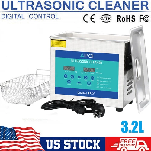 AIPOI Stainless Steel Industry Ultrasonic Cleaner 3.2L Heated Heater w/Timer