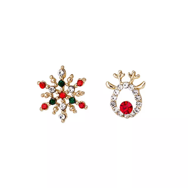 Christmas Deer Elk Snowflake Crystal Stud Earrings Women Jewelry Xmas Fashion