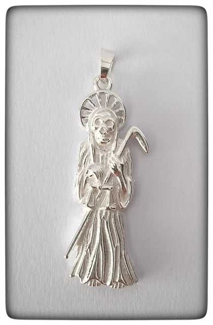 Collana Con Ciondolo Holy Saint Death In Acciaio Inossidabile Santa Muerte Grim Reaper Donna Uomo Gioielli Con Teschio Falce Vintage Color Argento - Foto 6