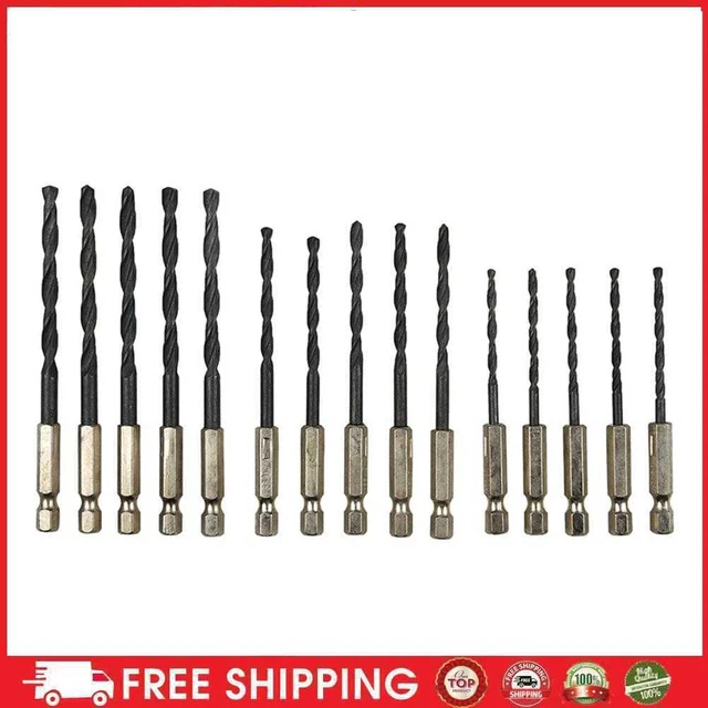 HSS-Sechskant-Schaft-Bohrer-Set, Sechskantschraube, Spiralbohrer, 15 Stück