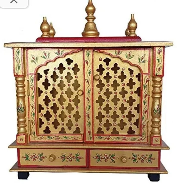 Wooden Temple With Door Mandir Worship Pooja Ghar Wall Hanging Home Office Decor