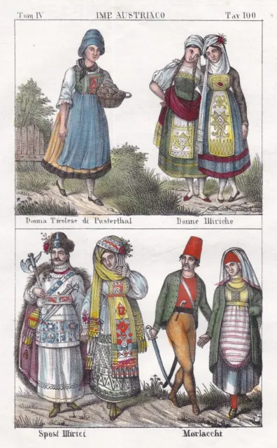 Pustertal Illyria Balkan Illyrians Austria Morlachs Dalmatia Costumes Litho